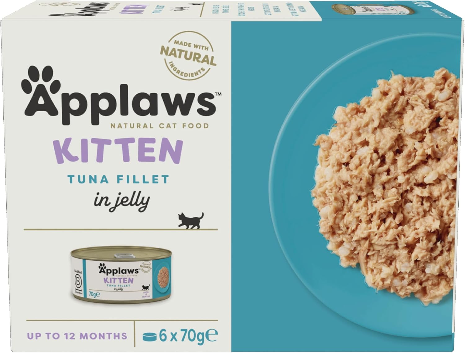 Applaws Natural Wet Cat Food, Kitten Tuna Multipack in Jelly 70 g Tin - 4x6 (Total 24 Tins)?1136ML-A