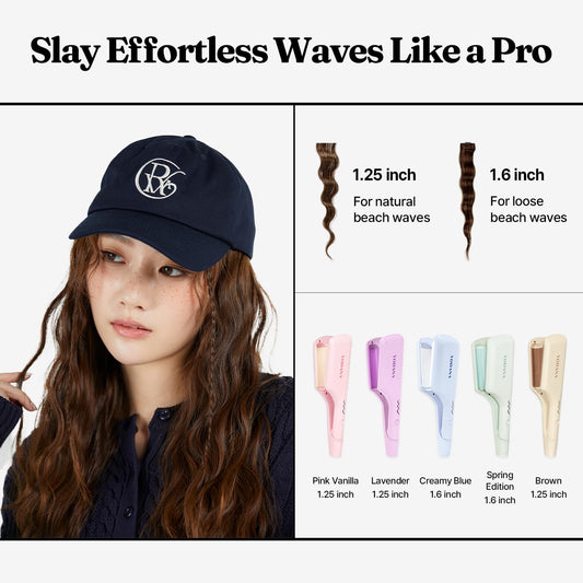 Vodana Professional Triple Flow Ceramic Hair Waver - Easy Beach Waves With Embedded Double Barrel Wave Iron. Experience Instant Heat, Long-Lasting Performance, And Quick Heat Up. (1.25 Inch, Lavender)