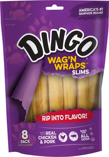 Dingo Wag'N Wraps Slims Rawhide For All Dogs, 8-Count - P-34009