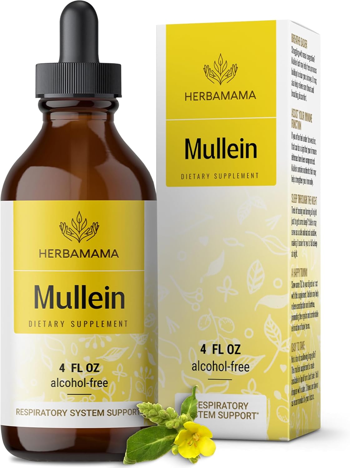 Herbamama Mullein Drops For Lungs - Mullein Leaf Extract For Lung Detox - Vegan Respiratory Health And Lung Support Supplement - Alcohol & Sugar-Free, 56-Day Supply