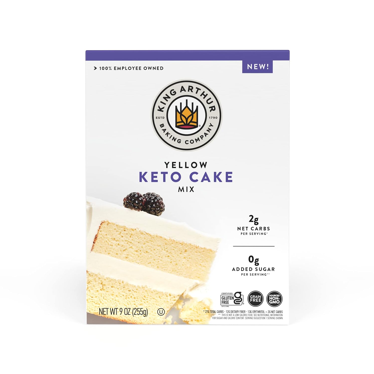 King Arthur Baking Keto Cake Mix, Yellow, 2g Net Carbs 0g Added Sugar Per Serving, Low Carb & Keto Friendly, 9oz, White