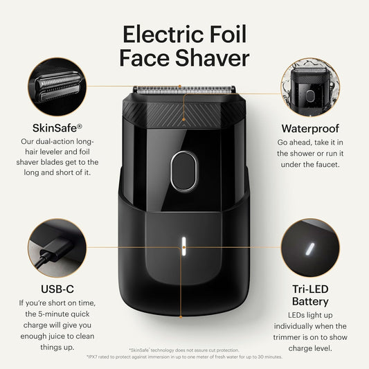 Manscaped® The Handyman™ Compact Face Shaver – Portable Men’S Travel Facial Hair Groomer, Usb-C Rechargeable Razor, Electric Foil Face Shaver, Waterproof, Cordless, Dual-Action Skinsafe® Foil Blades