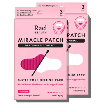 Rael Blackhead Remover, Miracle Patch Melting Pack - Nose Strips For Blackheads, Pore Melting And Soothing Sheets, 3 Step Kit, Sebum Removing Cotton Swabs, Dermatologist Tested (2 Pack)