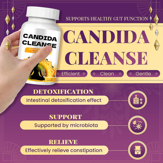 Candida Cleanse - Gut & Colon Support, Candida Cleanse For Men & Women, Natural Herbs For Intestinal Detox - Pure Natural Formula - Oregano Leaf, Wormwood, Black Walnut, Caprylic Acid (1Bottle)