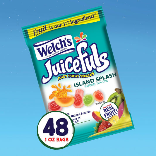 Welch'S Juicefuls Juicy Fruit Snacks, Island Splash, Fruit Gushers, Bulk Pack, Perfect For School Lunches, Gluten Free, Individual Single Serve Bags, 1 Oz (Pack Of 48)