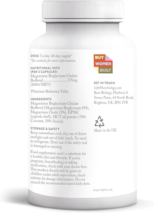 Bare Biology Ready & Rested Magnesium Glycinate Capsules - 180 Tablets, 60 Day Supply - Magnesium Supplements To Support Nervous System, Energy Regulation & Muscle Recovery