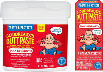 Boudreaux'S Butt Paste Maximum Strength Diaper Rash Cream, Ointment For Baby, 14 Oz Flip-Top Jar