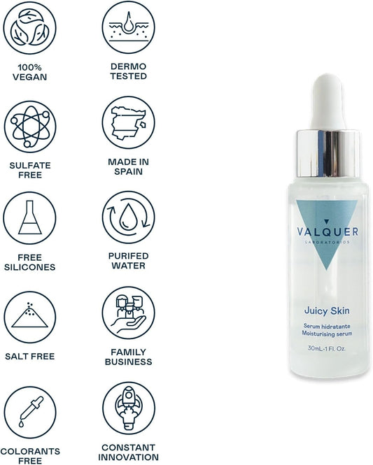 Valquer Laboratories Moisturising Facial Serum With Bamboo Water And Hyaluronic Acid Super Moisturising 98% Natural Ingredients All Skin Types - 30Ml
