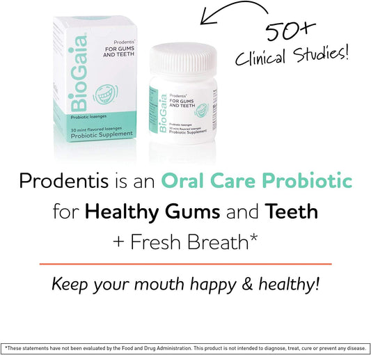 BioGaia Prodentis | Dental Probiotics for Teeth and Gums | Promotes Good Oral Health & Gut Health Too | Oral Probiotics | 30 Mint-Flavored Lozenges | 1-Pack