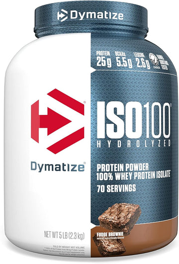 Dymatize Iso100 Hydrolyzed Protein Powder, 100% Whey Isolate Protein, 25G Of Protein, 5.5G Bcaas, Gluten Free, Fast Absorbing, Easy Digesting, Fudge Brownie, 5 Pound