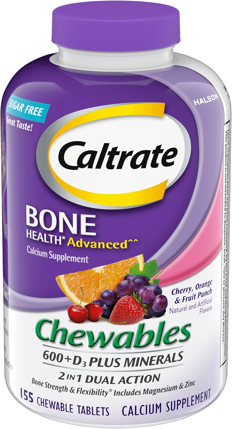 Caltrate Chewables 600 +D3 Plus Minerals Calcium And Vitamin D, Sugar Free, Cherry, Orange And Fruit Punch, 90 Count