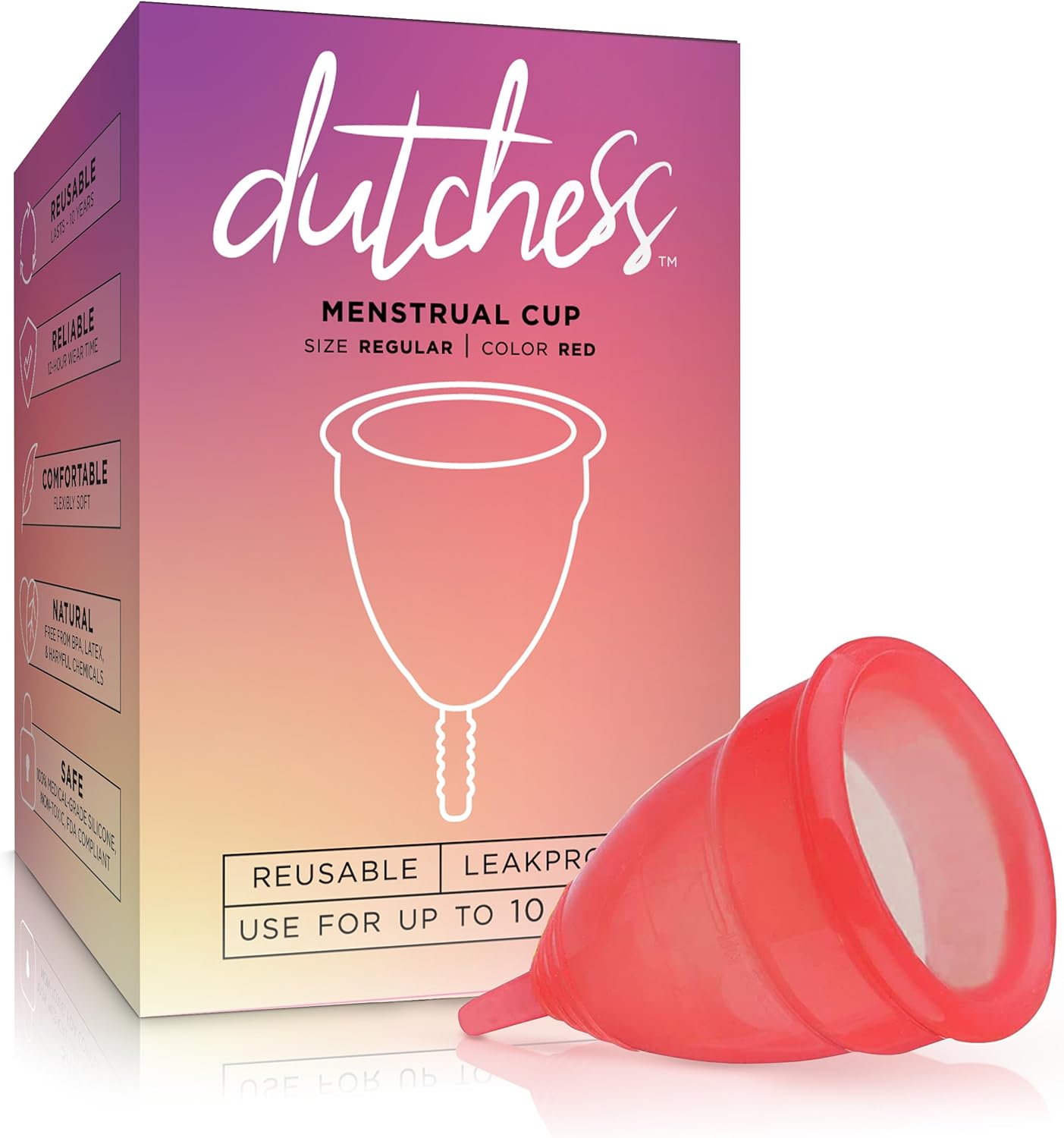 Dutchess Reusable Soft Silicone Menstrual Cup (Red, Large (Pack of 1))