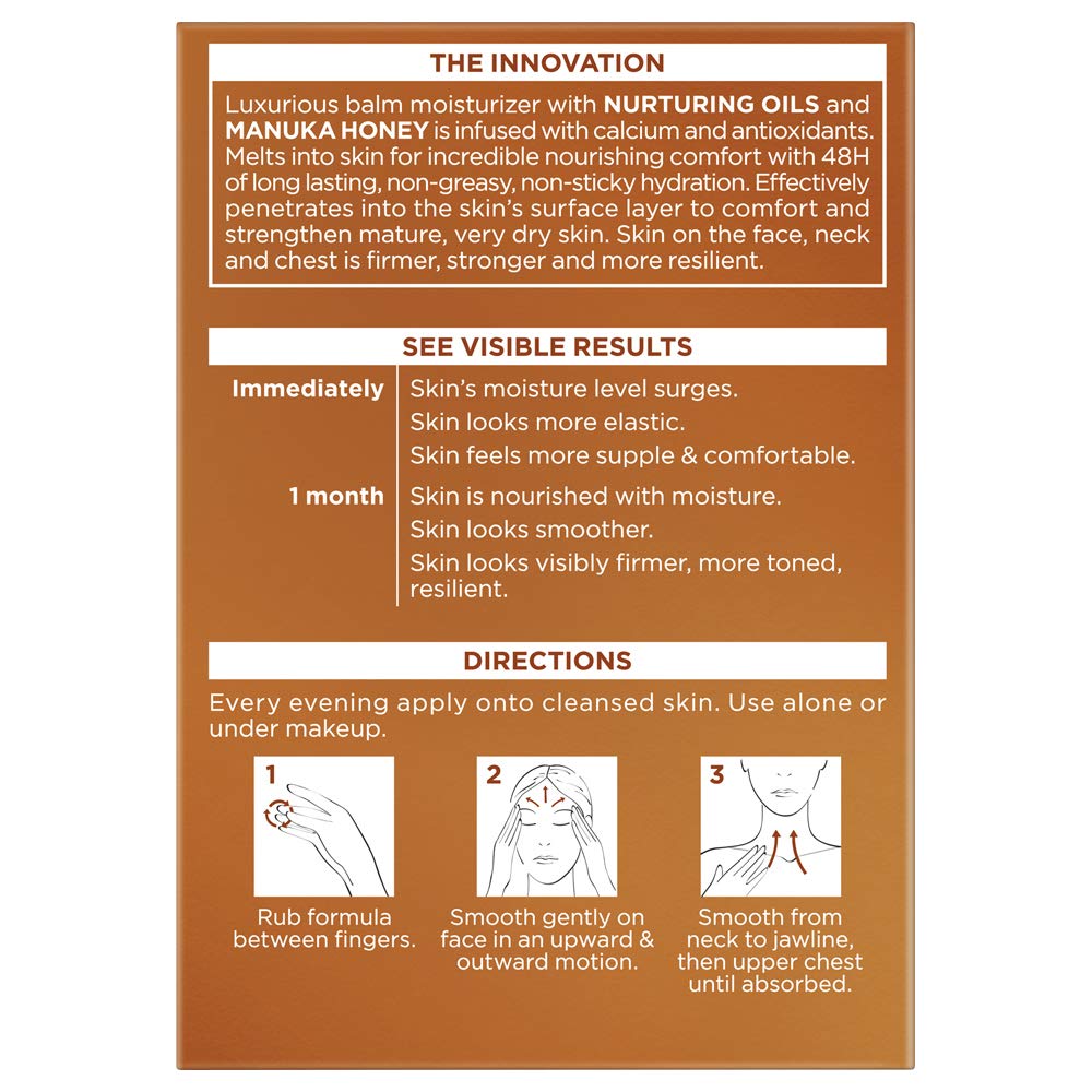 L'Oreal Paris Skincare Age Perfect Hydra Nutrition Ultra Nourishing Honey Night Balm, Face Moisturizer To Comfort, Improve Resilience On Dry Skin, Manuka Honey And Nurturing Oils, 1.7 Oz. : Beauty & Personal Care