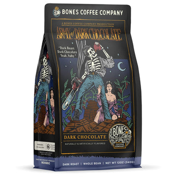 Bones Coffee Company Army Of Dark Chocolate Flavored Whole Coffee Beans | 12 oz Dark Roast Arabica Low Acid Coffee | Gourmet Coffee Gifts & Beverages (Whole Bean)