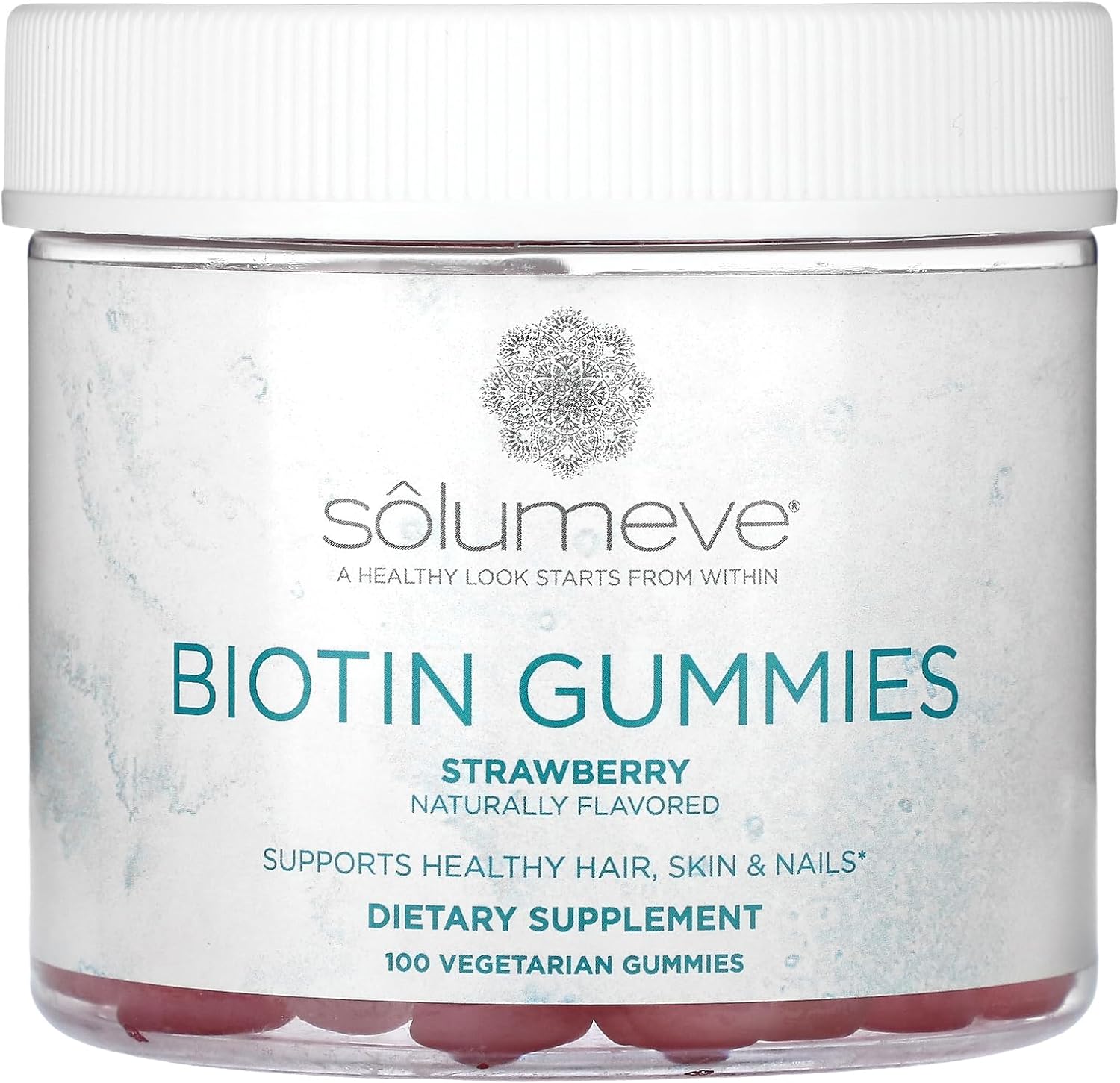 Solumeve Biotin Gummies, Gelatin Free, Strawberry Flavor, 10,000 mcg, 100 Vegetarian Gummies