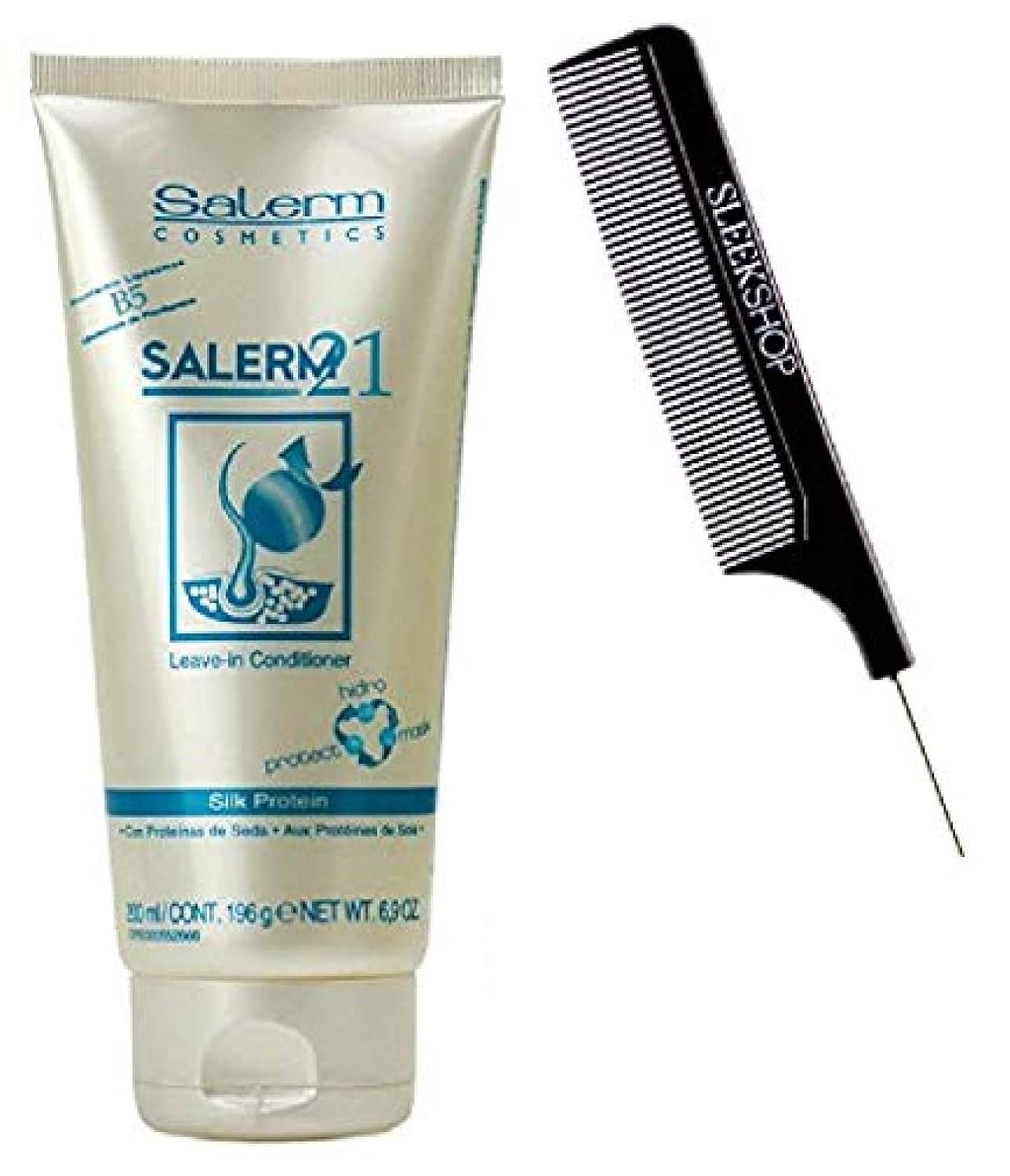 Salerm Cosmetics 21 Leave-In Conditioner, B5 Provitamin Lipsomes & Silk Protein (With Sleek Steel Pin Tail Comb) Salerm 21 Leavein Leave In Conditioner Hair Cream (6.9 Oz - Tube Size) : Beauty & Personal Care
