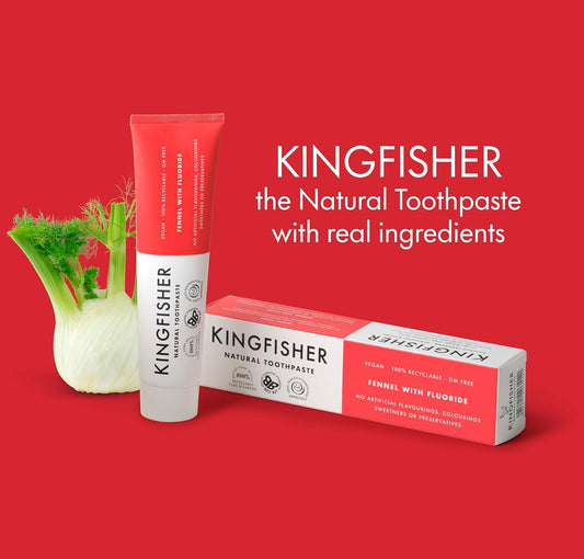 Kingfisher Natural Toothpaste Fennel With Fluoride | Suitable For Vegetarians & Vegans | Oral Health Foundation Approved | Gluten-Free & Gm-Free | Ethical Consumer Best Buy | 3 X 100Ml Tubes