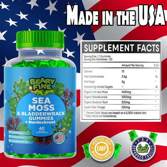 Sea Moss Gummies & Elderberry - Vitamin C + Zinc – Extra Strength Immune & Thyroid Support Booster Gummy Bears For Kids & Adults - 60 Seamoss Gummies - Made In The Usa