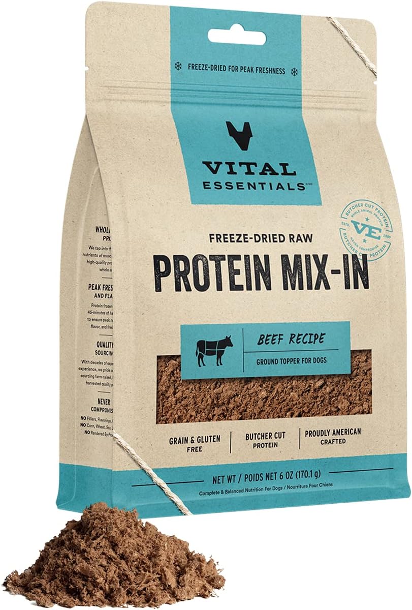 Vital Essentials Freeze Dried Raw Protein Mix-In Dog Food Topper, Beef Ground Topper For Dogs, 6 Oz