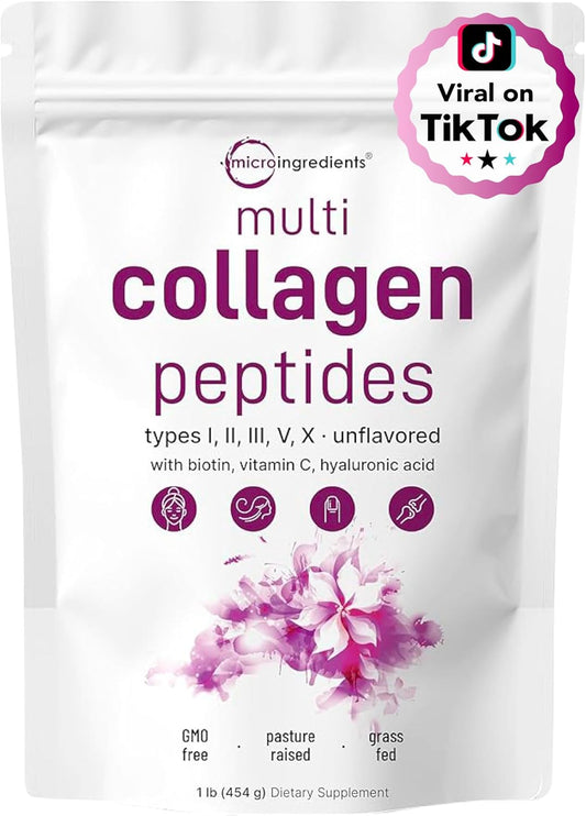 Micro Ingredients Multi Collagen Protein Powder 16Oz & Omega-3 Fish Oil 4,200 Mg Softgels Bundle 2 Pack | Grass-Fed Collagen Peptides | Wild-Caught Fish, Lemon Flavored, Burpless