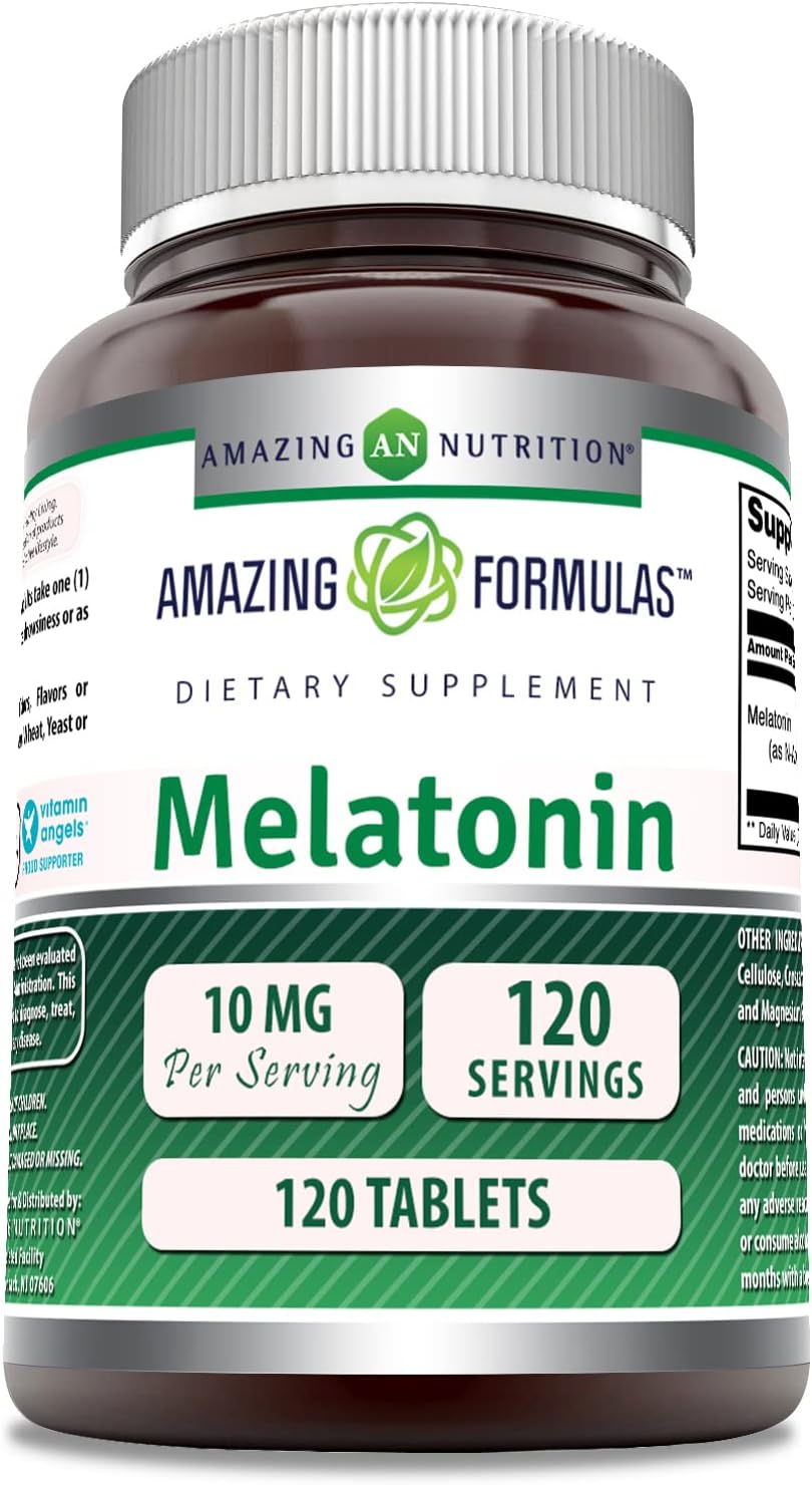 Amazing Formulas Melatonin 10mg 120 Tablets Supplement | Non GMO | Gluten Free | Made in USA