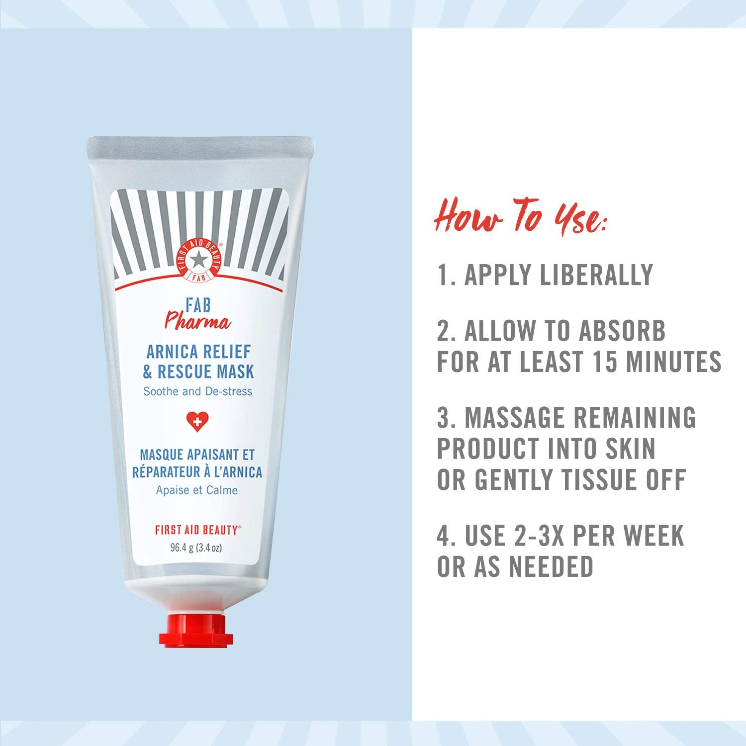 First Aid Beauty FAB Pharma Arnica Relief & Rescue Mask – Soothing Leave-On Face Mask for Dry Skin - 3.4 oz. : Beauty & Personal Care