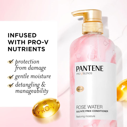 Pantene Rose Water Conditioner, Soothes, Replenishes Hydration, Safe For Color Treated Hair, Nutrient Infused With Vitamin B5 And Antioxidants, Pro-V Blends, 30.0 Oz