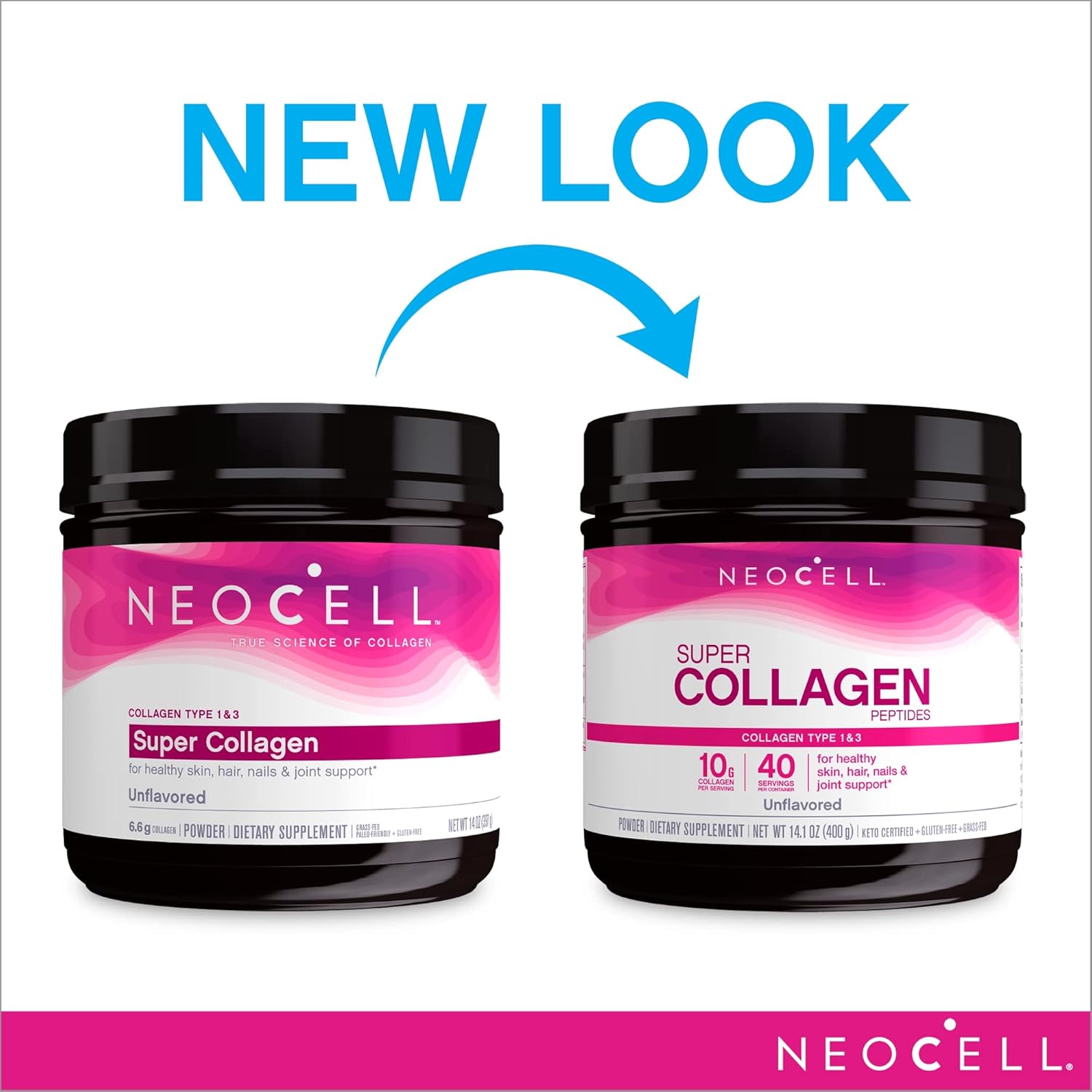 NeoCell Super Collagen Powder, 10g Collagen Peptides per Serving, Gluten Free, Keto Friendly, Non-GMO, Grass Fed, Paleo Friendly, Healthy Hair, Skin, Nails & Joints, Unavored, 1