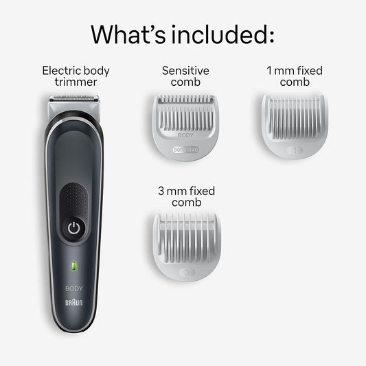 Braun Body Groomer Series 3 3340, Body Groomer For Men, For Chest, Armpits, Groin, Manscaping & More, Incl. 2 Combs For 1 Mm - 3 Mm Lengths, Skinsecure Technology For Gentle Use, Washable