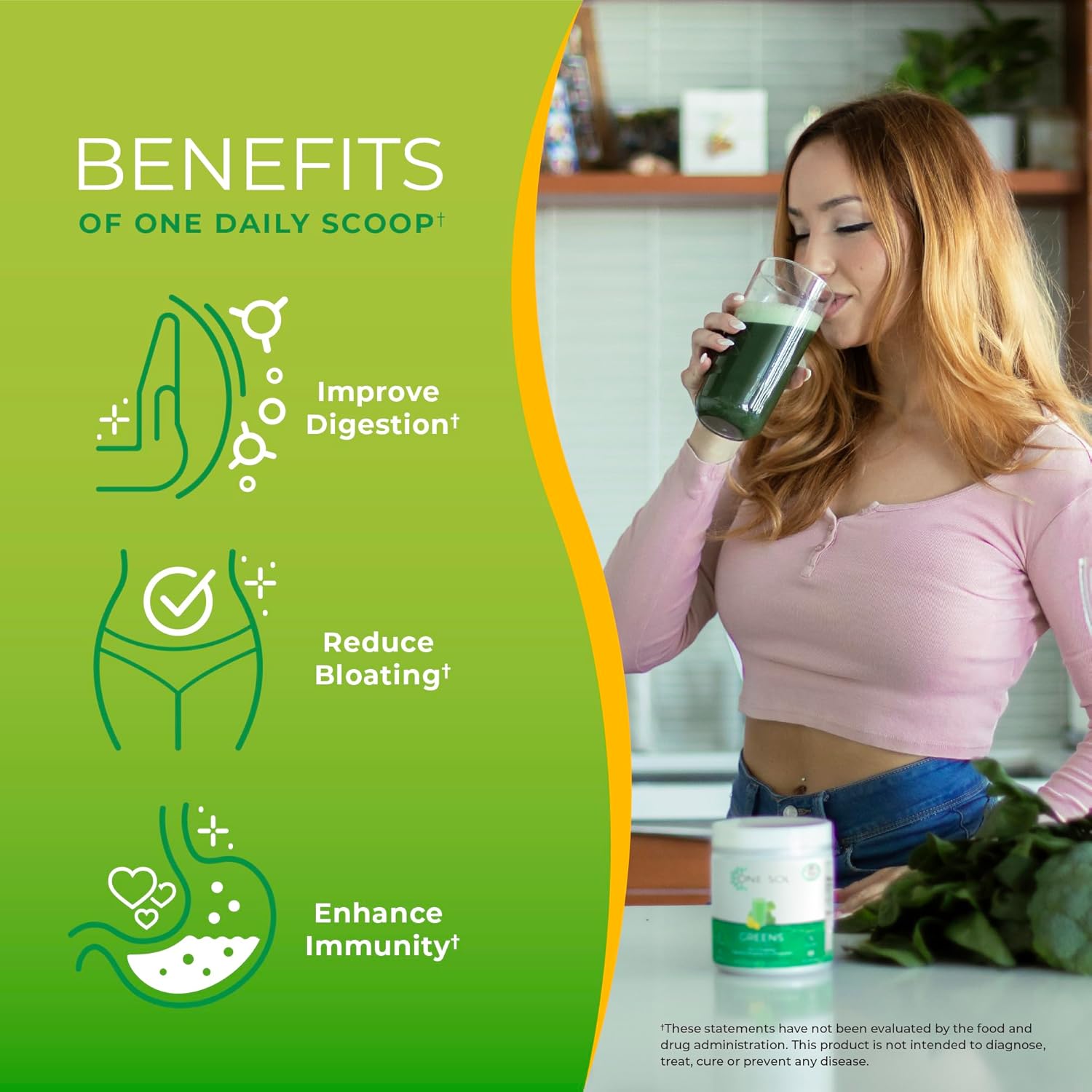 One Sol Greens, Super Greens Powder to Reduce Bloating & Improve Gut Health, Superfood Fresh Bloom Organic Greens Blend Juice & Smoothie Mix, Pre & Probiotic with Digestive Enzymes, Vegan & Soy Free : Health & Household