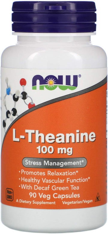 Now Foods Supplements, L-Theanine 100 Mg With Decaf Green Tea, Stress Management*, 90 Veg Capsules