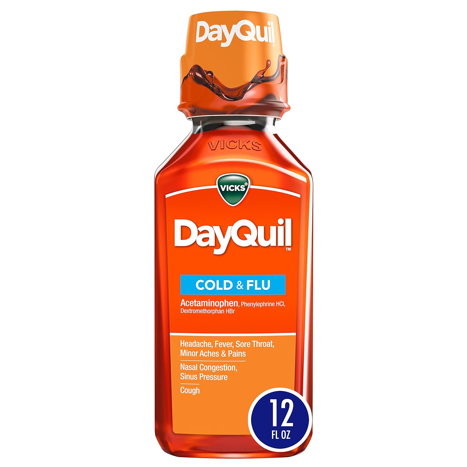 Vicks Dayquil Cough, Cold, & Flu Multisymptom Relief, Almond, 12 Fl Oz