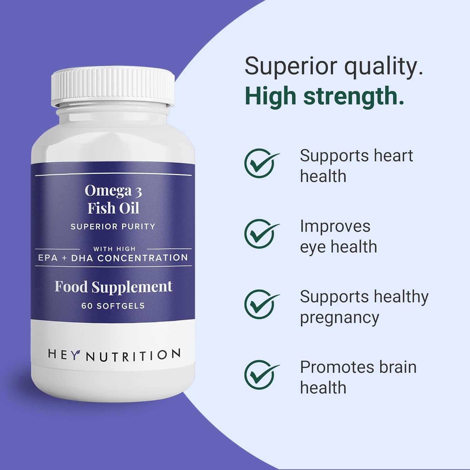 Hey Nutrition Pure Omega-3 Fish Oil 2000mg with Vitamin E - High EPA + DHA Concentration - Maintains Heart, Joint, Brain & Immunity Support - UK Manufactured - Non-GMO - 60 Softgels : Amazon.co.uk: Health & Personal Care