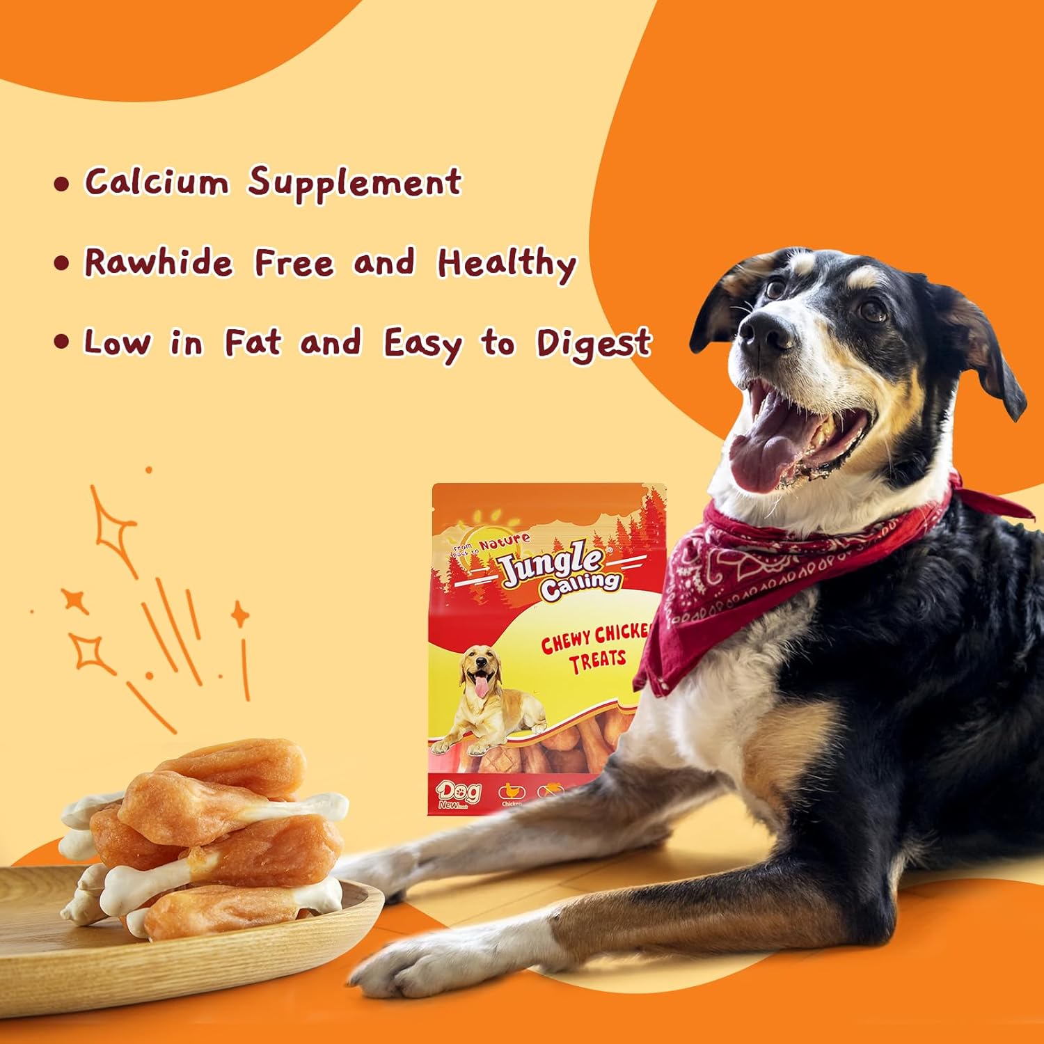 Jungle Calling Chewy Chicken Dog Treats Rawhide Free Real Chicken Calcium Bone, Teeth Clean Breath Fresh Dog Training Treats : Pet Supplies