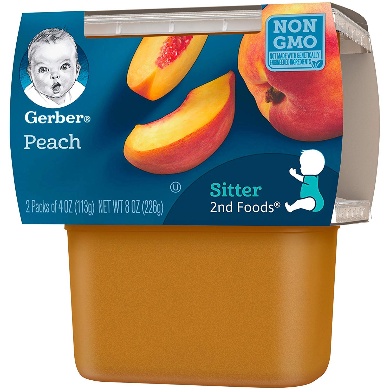 Gerber 2nd Food Baby Food Peach Puree, Natural & Non-GMO, 4 Ounce Tubs, 2-Pack (Pack of 8) : Baby