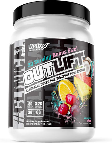 Nutrex Outlift Clinically Dosed Pre Workout Powder with Creatine, Citr