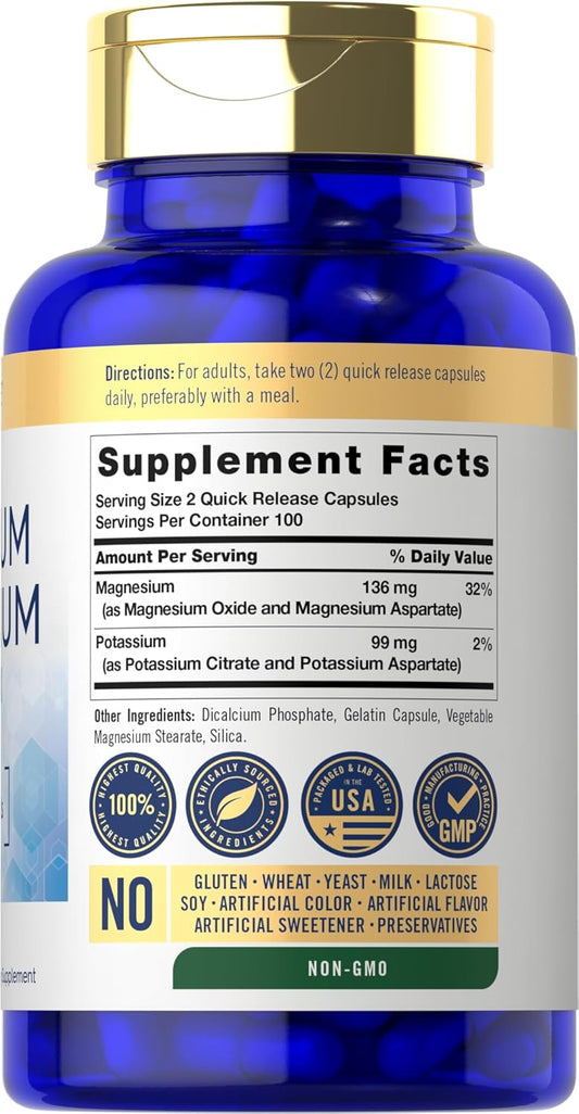 Carlyle Potassium Magnesium Supplement | 200 Count | Non-Gmo & Gluten Free Complex