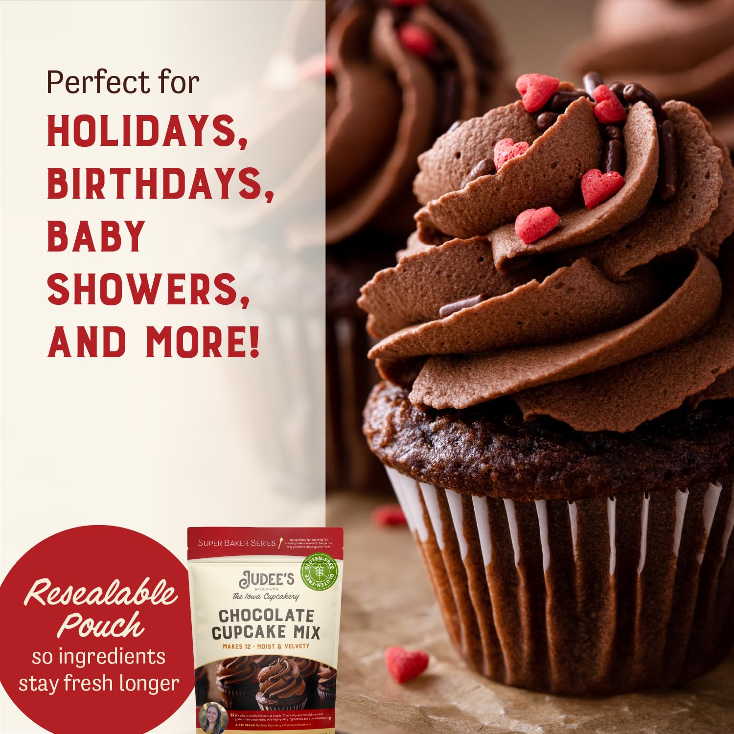 Judee's Gluten Free Devil’s Food Chocolate Cupcake Mix, Super Baker Series - Makes Up to 12 Gluten Free Cupcakes - Great for Valentine’s or Birthdays - Rich, Chocolately Gluten Free Chocolate Treats : Grocery & Gourmet Food