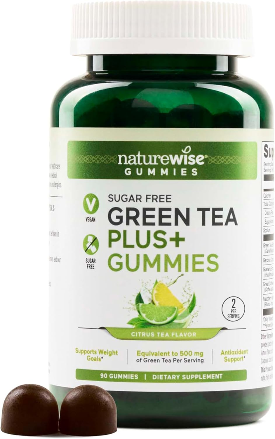 Naturewise Green Tea Gummies - Keto, Sugar Free - Supports Fitness Goals For Women & Men - 500Mg Green Tea + Raspberry Ketones, Garcinia Cambogia - Vegan, No Gluten - 90 Count[45-Day Supply]