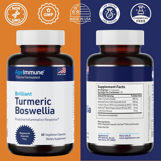 Turmeric Supplement With 65% Boswellia Serrata Extract With Black Pepper As Bioperine - Inulin -Turmeric Curcumin 95% Extract For Healthy Inflammation Response And Gut Health - 60 Capsules