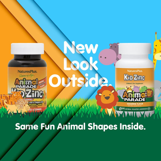 Natures Plus Animal Parade Kidzinc, Tangerine Flavor - 90 Animal-Shaped Lozenges, Pack Of 2 - Organically Chelated Zinc - Vegan, Gluten Free - 180 Total Servings