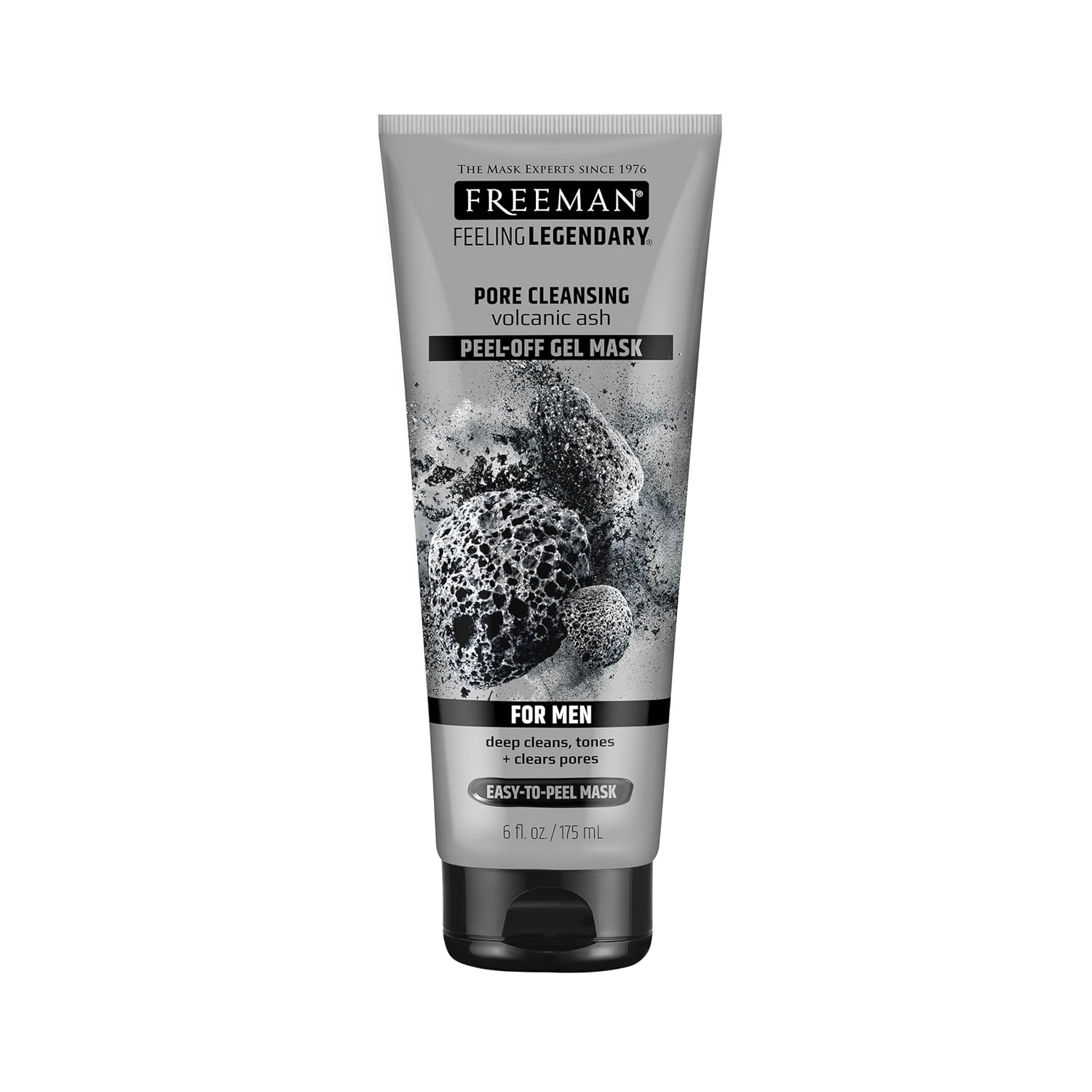 Freeman Pore Clearing Volcanic Ash Peel-Off Gel Facial Mask, Deep Cleansing, Removes Dirt From Pores, Not Over-Drying, Easy-To-Use, For Men, 6 Fl.Oz./175 Ml Tube