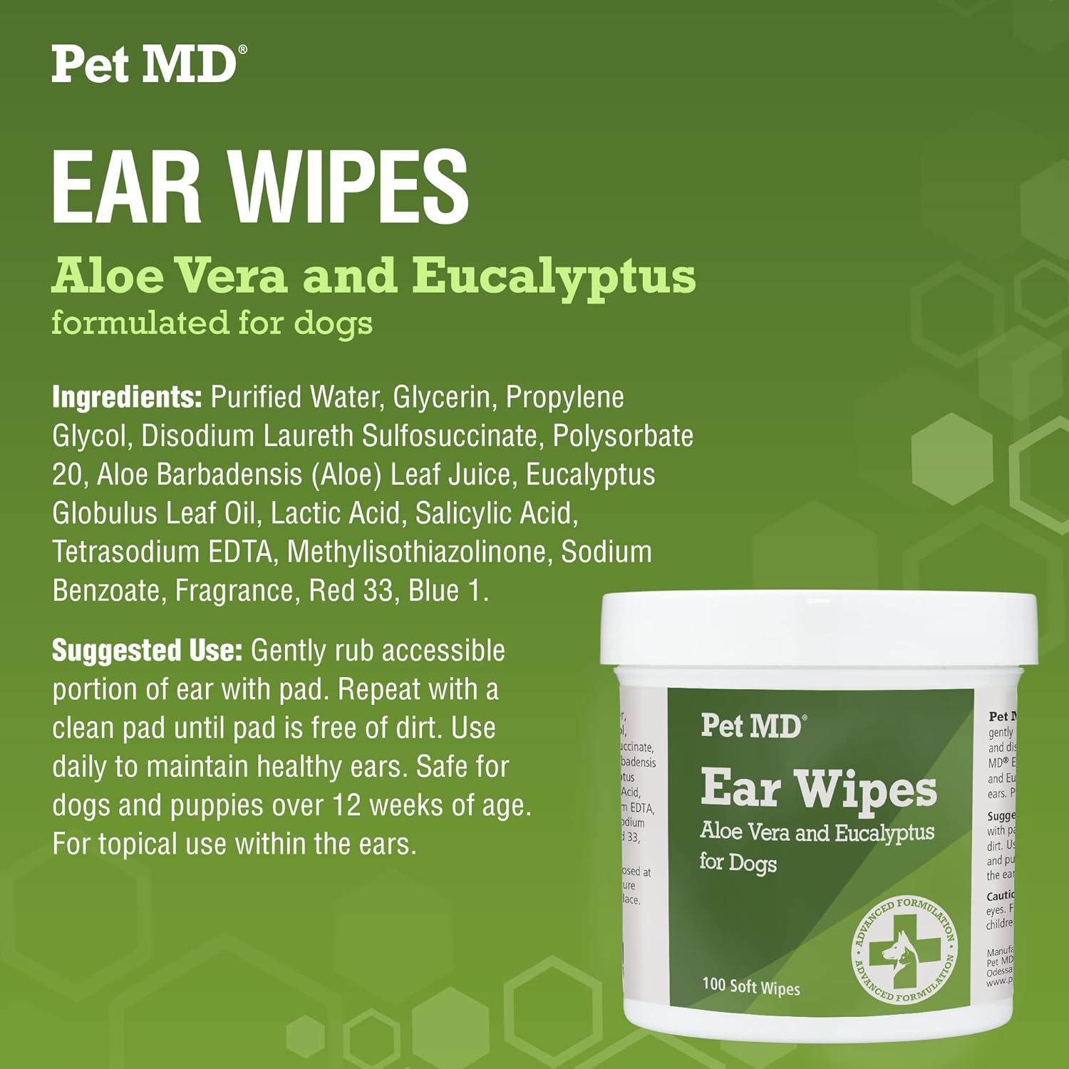 Pet MD Dog Ear Cleaning Wipes with Aloe and Eucalyptus + Veterinary Tris Flush Cat & Dog Ear Cleaner : Pet Supplies