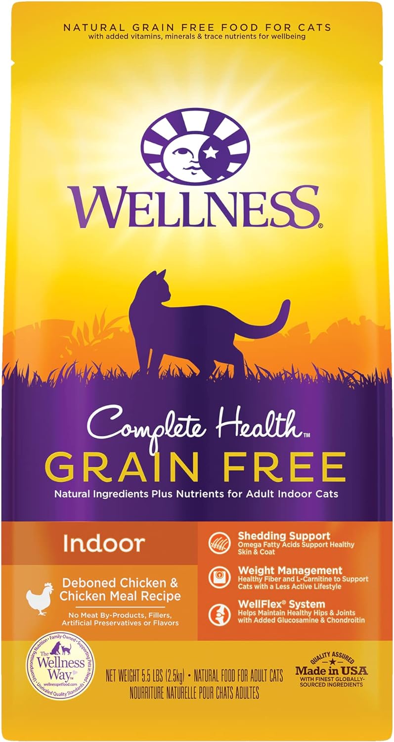 Wellness Natural Pet Food Complete Health Grain-Free Indoor Deboned Chicken Recipe Dry Cat Food, 5.5 Pound Bag