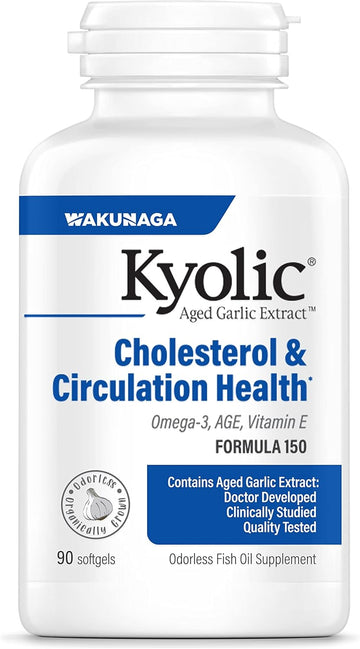Kyolic Aged Garlic Extract Formula 150, Cholesterol And Circulation Health, Omega-3 90 Soft Gels (Packaging May Vary)