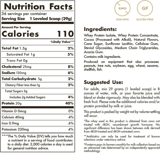 Solgar Grass Fed Whey to Go Protein Powder Chocolate, 2.3  - 20g of Grass-Fed Protein from New Zealand cows - Great Tasting & Mixes Easily - Supports Strength & Recovery - Non-GMO, 36 servings