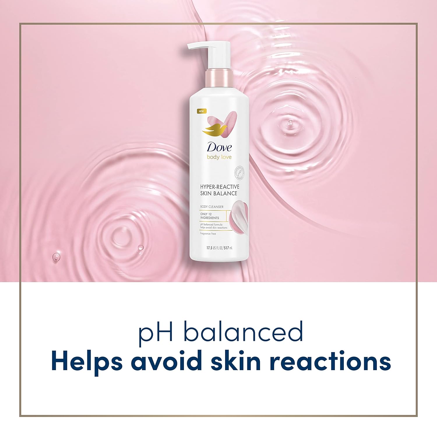 Dove Body Love Body Cleanser Reaction-Prone Skin 3 Count Hyper-Reactive Skin Balance for Ultra-Sensitive Fragrance Free Body Wash with Only 12 Ingredients 17.5 oz : Health & Household