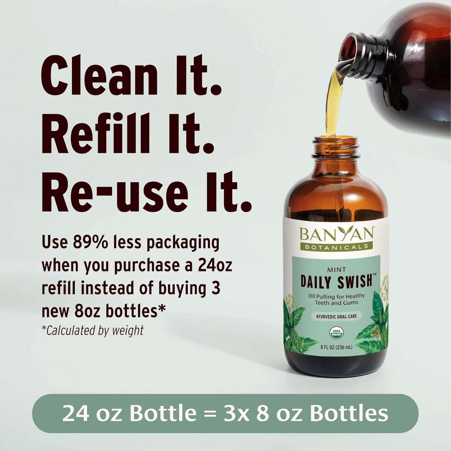 Banyan Botanicals Mint Daily Swish – Organic Ayurvedic Pulling Oil With Coconut Oil – Mouthwash For Fresh Breath And Sparkling Oral Health* – 8 Oz – Non Gmo Sustainably Sourced Vegan : Health & Household