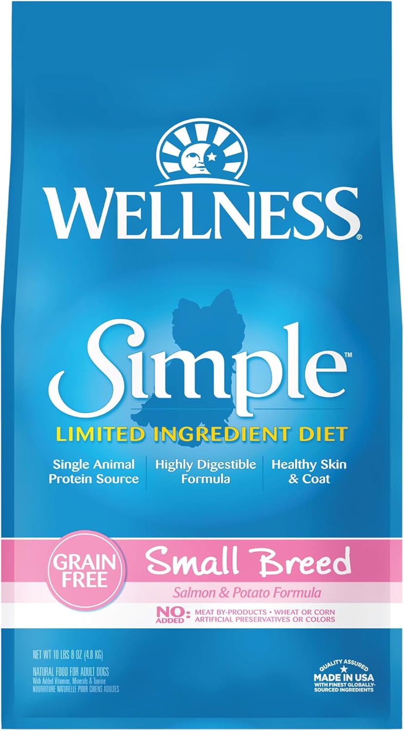 Wellness Natural Pet Food Simple Natural Limited-Ingredient Grain-Free Dry Dog Food, Easy To Digest For Sensitive Stomachs, Supports Skin & Coat (Small Breed, Salmon And Potato, 10.5-Pound Bag)