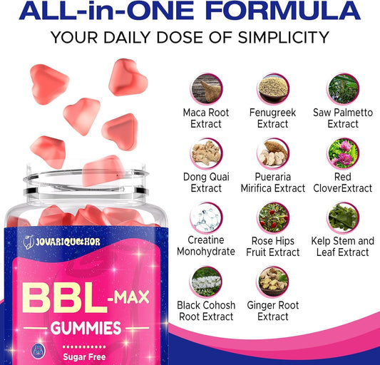 Booty Gummies For Women - Bbl Gummies With Multivitamins And Herbal Extracts - Peach Flavor - 60 Count